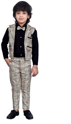 fab fashions Boys Formal, Festive & Party Blazer, Shirt and Trouser Set(Grey Pack of 1)