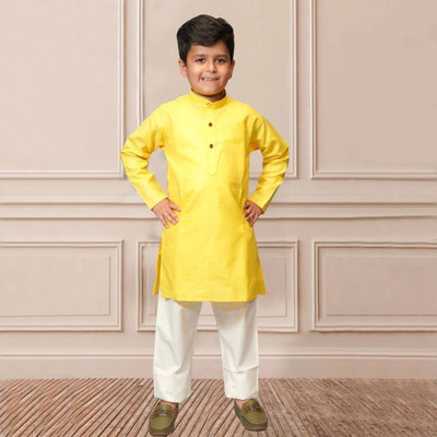VDC FASHION TREND Baby Boys Festive & Party Kurta and Pyjama Set(Yellow Pack of 1)