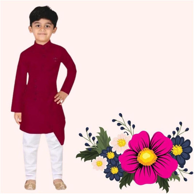 VC FASHION HUB Baby Boys Festive & Party Kurta and Pyjama Set(Maroon Pack of 1)