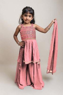 MD Enterprise Girls Wedding Kurta and Palazzo Set(Pink Pack of 1)