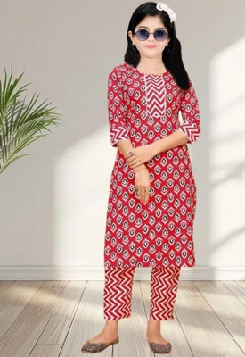 Mitukart Girls Casual Kurta and Pyjama Set(Red Pack of 1)