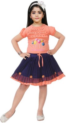 LINKKART FASHION Girls Festive & Party Top and Skirt Set(Orange Pack of 1)