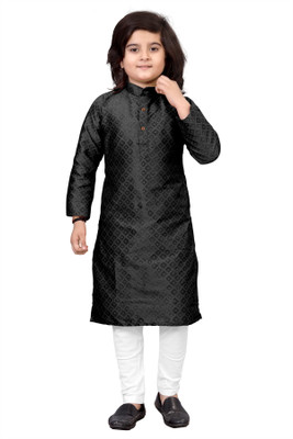 TRUST OUS Boys Wedding Kurta and Churidar Set(Black Pack of 1)