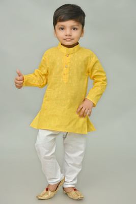 IKONIC FASHION Boys Festive & Party Kurta and Pyjama Set(Yellow Pack of 1)