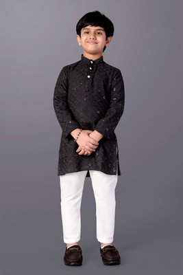 SHREEJI ENTERPRISE Boys Festive & Party, Wedding Kurta and Pyjama Set(Black Pack of 1)