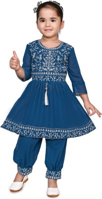 NH Fashion Girls Wedding Kurta and Pyjama Set(Blue Pack of 1)