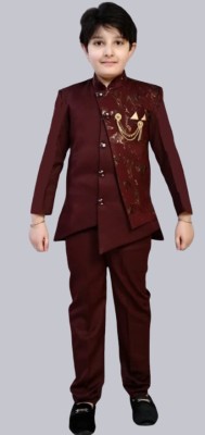 Aashvi garments Boys Festive & Party, Wedding Shirt, Waistcoat and Pant Set(Maroon Pack of 1)