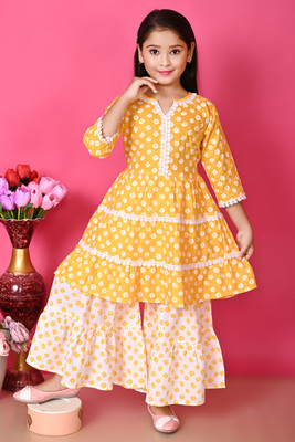 Mselimdresses Girls Casual Kurta and Sharara Set(Yellow Pack of 1)