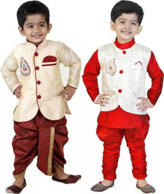 Covetus Boys Festive & Party Ethnic Jacket, Kurta and Dhoti Pant Set(Multicolor Pack of 2)