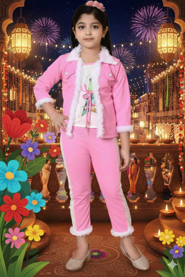 Deepti Girls Casual Ethnic Jacket, Kurta and Legging Set(Pink Pack of 3)