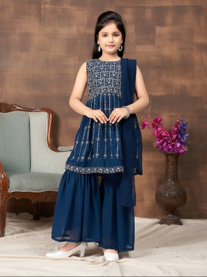 Aarika Girls Festive & Party Salwar and Kurta Set(Blue Pack of 1)