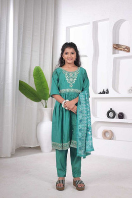 Shivam Baby Girls Wedding Kurta and Trouser Set(Light Blue Pack of 1)