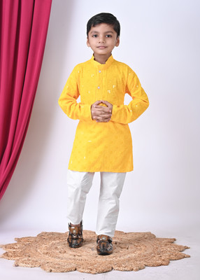 SIGNA Boys Wedding Kurta and Pyjama Set(Yellow Pack of 1)