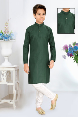 Aamond Boys Festive & Party Kurta and Pyjama Set(Green Pack of 1)