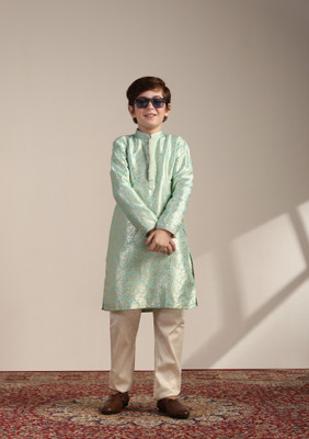 MANYAVAR Boys Festive & Party Kurta and Pyjama Set(Green Pack of 1)