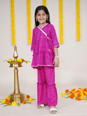 KiddoPanti Girls Festive & Party Kurta and Sharara Set(Pink Pack of 1)