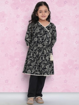 Indo Era Girls Casual, Festive & Party, Formal, Wedding Kurta and Trouser Set(Black Pack of 1)