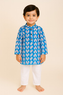 Baal Leela Boys Casual, Festive & Party, Wedding Kurta and Pyjama Set(Blue Pack of 1)