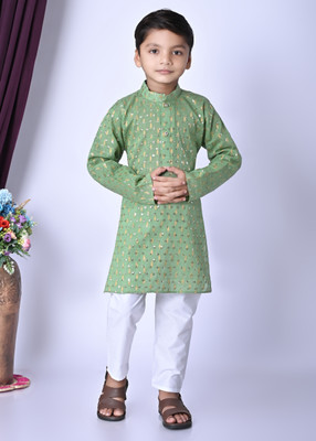 MDRESSES Boys Festive & Party Kurta and Pyjama Set(Green Pack of 1)