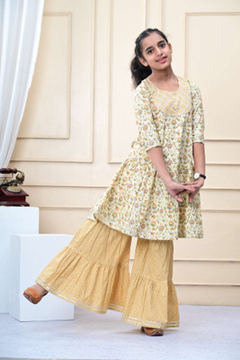 UPASANA Girls Festive & Party Kurta and Sharara Set(Yellow Pack of 1)