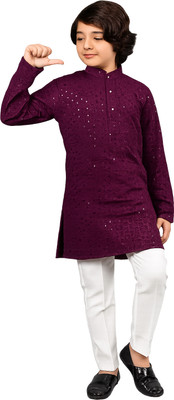 R KAY FASHIONS Boys Festive & Party Kurta and Pyjama Set(Purple Pack of 1)
