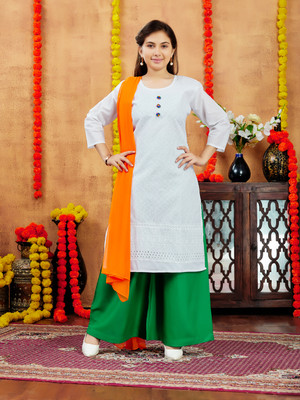 Aarika Girls Casual Kurta and Palazzo Set(White Pack of 1)