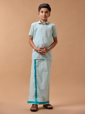 Ramraj Cotton Boys Casual Shirt & Dhoti Set(Green Pack of 1)