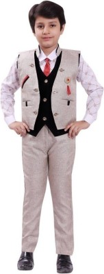 Go Berry Boys Festive & Party Blazer, Shirt and Trouser Set(Grey Pack of 1)