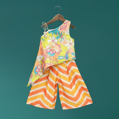 RUBEE FEB Girls Festive & Party, Wedding Kurta and Palazzo Set(Multicolor Pack of 1)