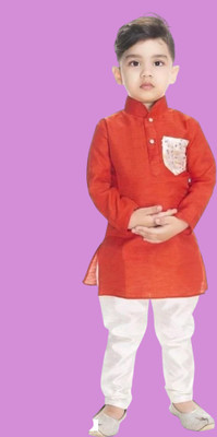 Elegant Attire Boys Festive & Party Kurta and Pyjama Set(Red Pack of 1)