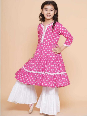 MG FASHION Girls Festive & Party Kurta and Pyjama Set(Pink Pack of 1)