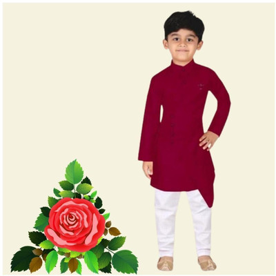 VC FASHION HUB Baby Boys Festive & Party Kurta and Pyjama Set(Maroon Pack of 1)
