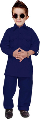 OS Jeans Boys Festive & Party Pathani Suit Set(Blue Pack of 1)