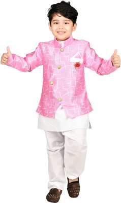 Smuktar garments Baby Boys Festive & Party Kurta, Waistcoat and Pyjama Set(Pink Pack of 3)