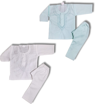 HouseOfCommon Baby Boys Casual Kurta and Pyjama Set(White Pack of 2)