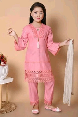 Shiidal Girls Casual, Festive & Party Kurta, Pyjama & Dupatta Set(Pink Pack of 1)