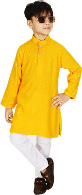 Bongprince Boys Festive & Party Kurta and Pyjama Set(Gold Pack of 1)