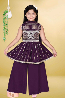 FMSE Girls Festive & Party Kurta, Pyjama & Dupatta Set(Purple Pack of 1)
