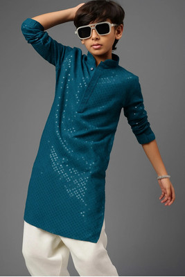 SK Fashion Boys Festive & Party Kurta and Pyjama Set(Light Blue Pack of 1)