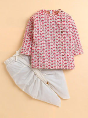 POLKA TOTS Baby Boys Wedding Dhoti & Kurta Set(Pink Pack of 1)