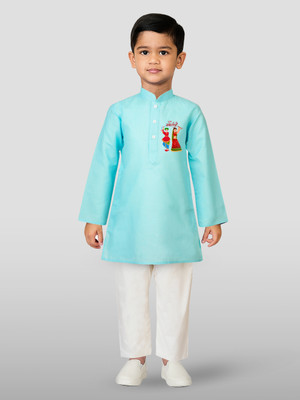 jbn CREATION Boys Casual Kurta and Pyjama Set(Blue Pack of 1)