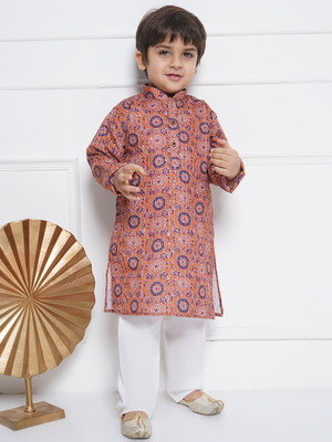 AJ Dezines Boys Festive & Party Kurta and Pyjama Set(Orange Pack of 1)