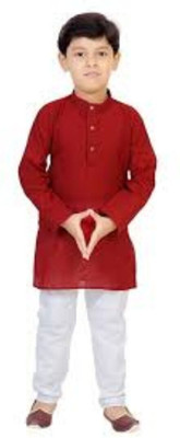 VDC CREATIONS Baby Boys Festive & Party Kurta and Pyjama Set(Maroon Pack of 1)