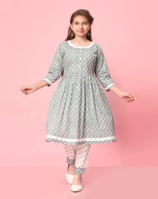 MUHURATAM Girls Printed A-line Kurta(Grey)