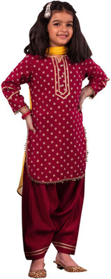 jbn CREATION Girls Casual Kurta and Patiala Set(Pink Pack of 1)