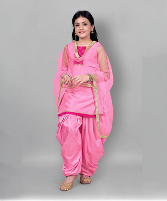 Fashion Dream Girls Festive & Party Kurti, Patiala and Dupatta Set(Pink Pack of 1)
