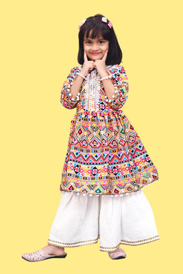 Agnivesha Baby Girls Festive & Party Kurta and Palazzo Set(Yellow Pack of 1)