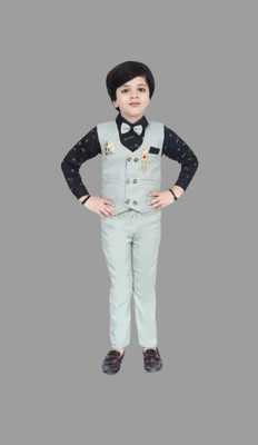 Fashionhub Boys Casual Shirt, Waistcoat and Pant Set(Grey Pack of 1)