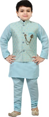 BT DEZINES Boys Festive & Party Kurta, Waistcoat and Pyjama Set(Blue Pack of 1)