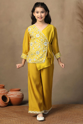 Fashion Dream Girls Festive & Party Kurta and Palazzo Set(Yellow Pack of 1)